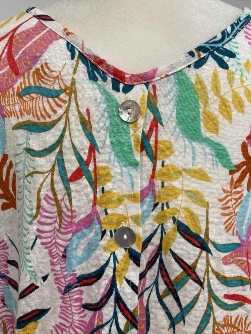 Cynthia Rowley Linen Tropical Blouse XL Button Back Coastal Boho Top Resortwear - Picture 8 of 13